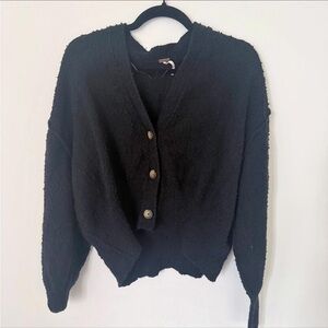 Free People Black Button-Up Cardigan